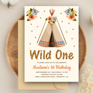 Boho Tribal Floral Teepee Wild One erster Geburtst Einladung