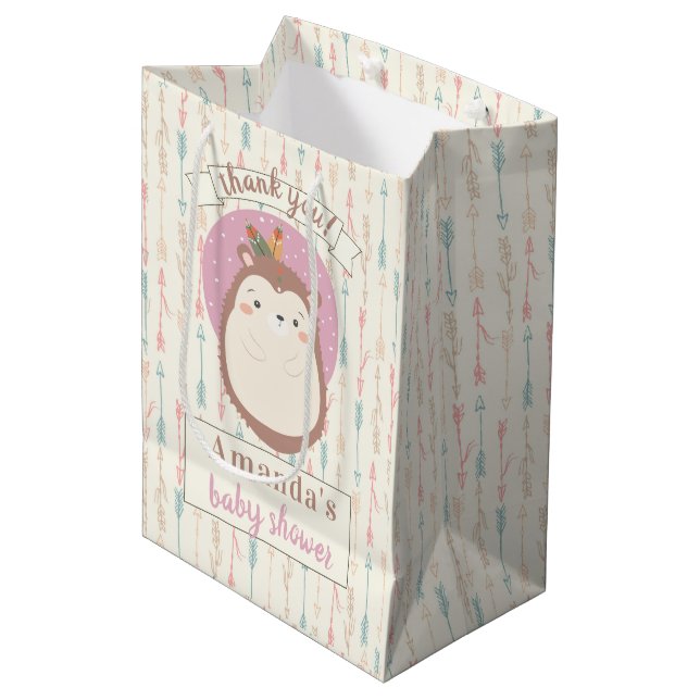 Boho Tribal Igel Pastel Arrow Baby Dusche Mittlere Geschenktüte (Vorderseite Schrägansicht)
