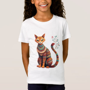 Boho-Tribal-Katzenillustration Süße Folklore-Kunst T-Shirt