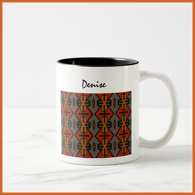Boho Tribal Muster Orange Gold und Black Zweifarbige Tasse (Von Creator hochgeladen)