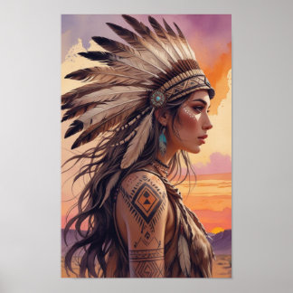 Boho Tribal Queen mit Feather Headdress Poster