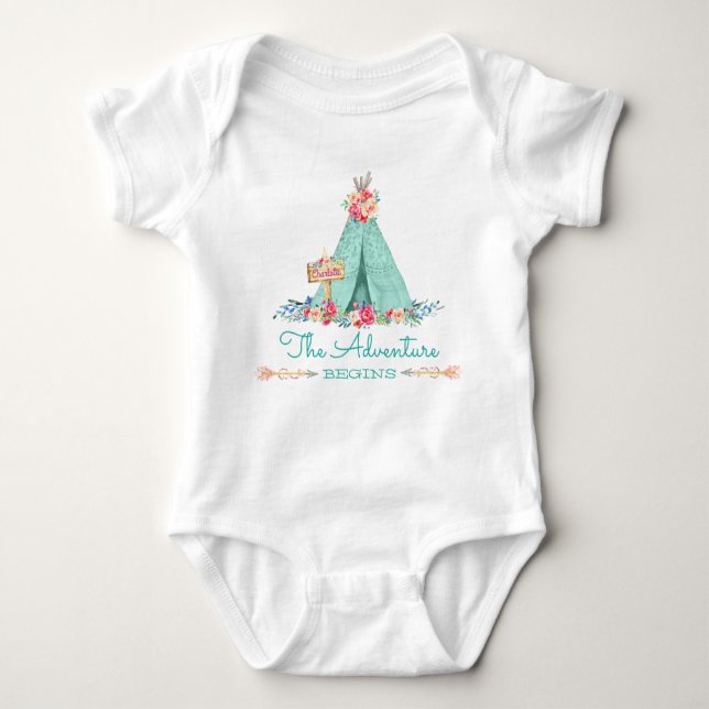 Boho Tribal TeePee Adventure Begins Baby Girl Strampler (Vorderseite)