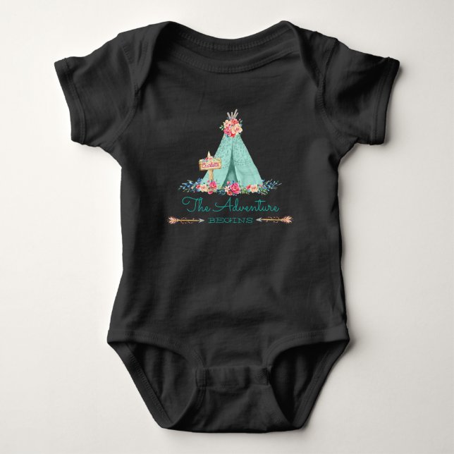 Boho Tribal TeePee Adventure Begins Baby Girl Strampler (Vorderseite)
