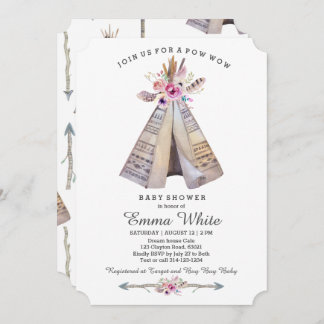 Boho Tribal Teepee Floral Baby Dusche Einladung