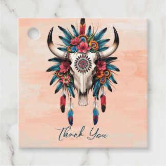 Boho Tribal Watercolor Floral Cow Skull Wedding Geschenkanhänger