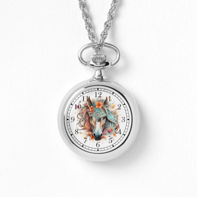 Boho Tribal Watercolor Horse Stilvolle Chic Womans Armbanduhr (Vorderseite)