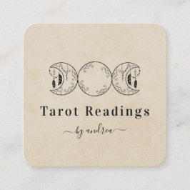 Boho Triple Moon Beige Sand Celestial Tarot Reader Quadratische Visitenkarte