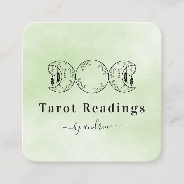 Boho Triple Moon Green Tarot Reader Energy Healer Quadratische Visitenkarte (Vorderseite)