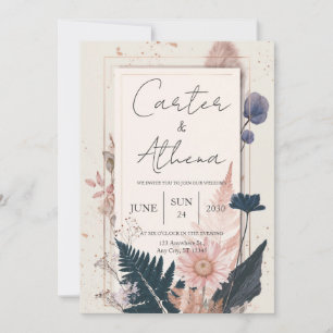 Boho Trockenblumen Goldrahmen Hochzeit Einladung