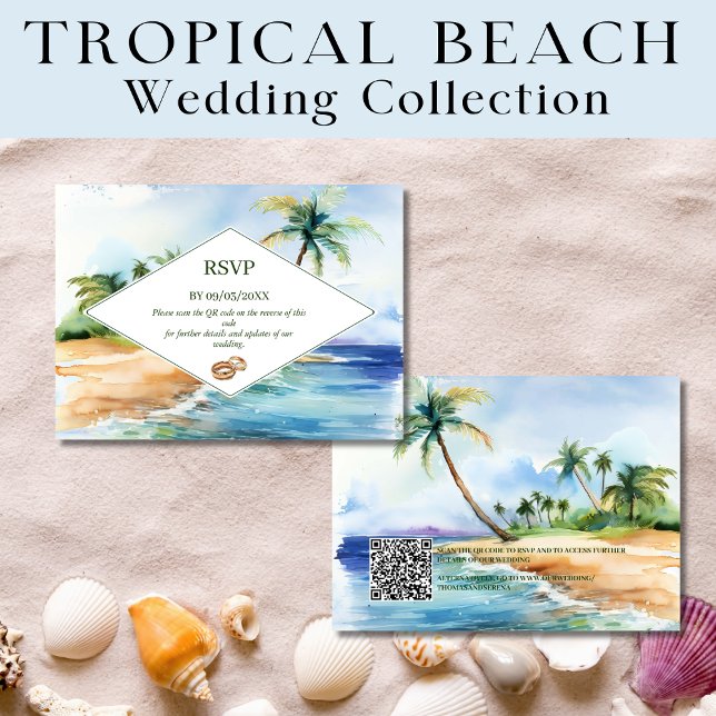 Boho Tropical Beach QR Code UAWG Wedding Mitteilungskarte (Von Creator hochgeladen)