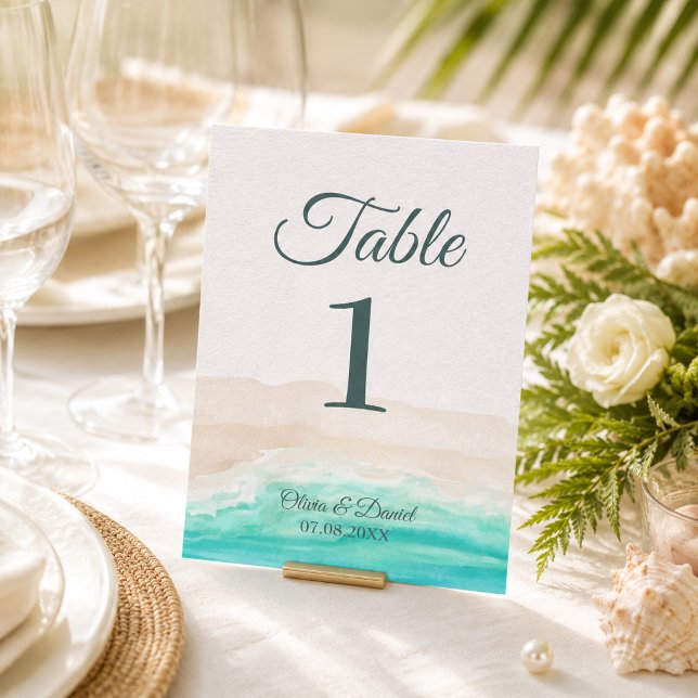 Boho Tropical Beach und Palm Trees Tischnummer (Boho Tropical Beach Wedding Table Number Card)
