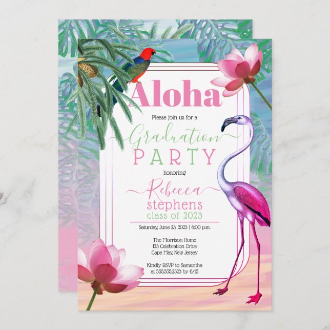 Boho Tropical Beach Watercolor Graduation Party Einladung (Vorne/Hinten)