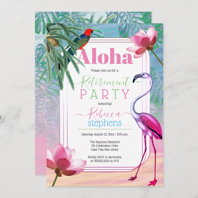Boho Tropical Beach Watercolor Retirement Party Einladung (Vorne/Hinten)