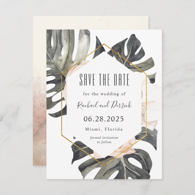 Boho Tropical Beach Wedding Save the Date (Vorne/Hinten)
