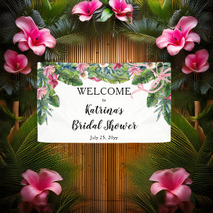 Boho Tropical Blätter   Rosa Brautparty Banner