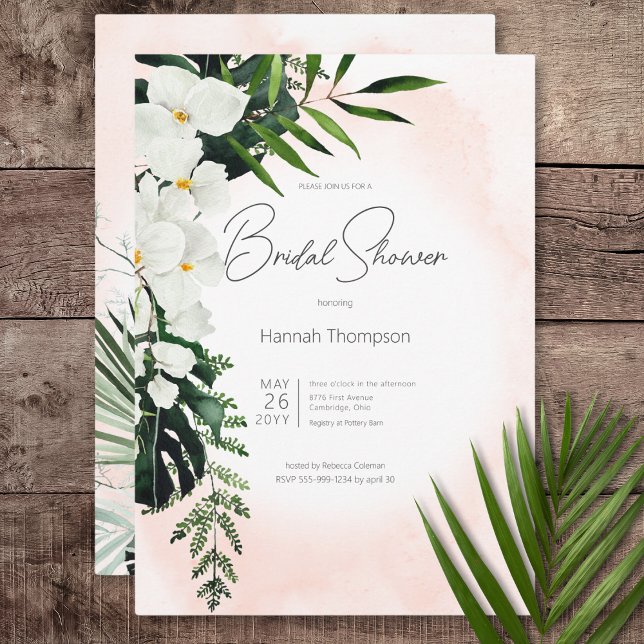 Boho Tropical Blush Peach Wassercolor Brautparty Einladung (Boho Tropical Blush Peach Watercolor Bridal Shower Invitation)