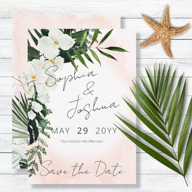 Boho Tropical Blush Wasserfarbe Save the Date Kart (Von Creator hochgeladen)