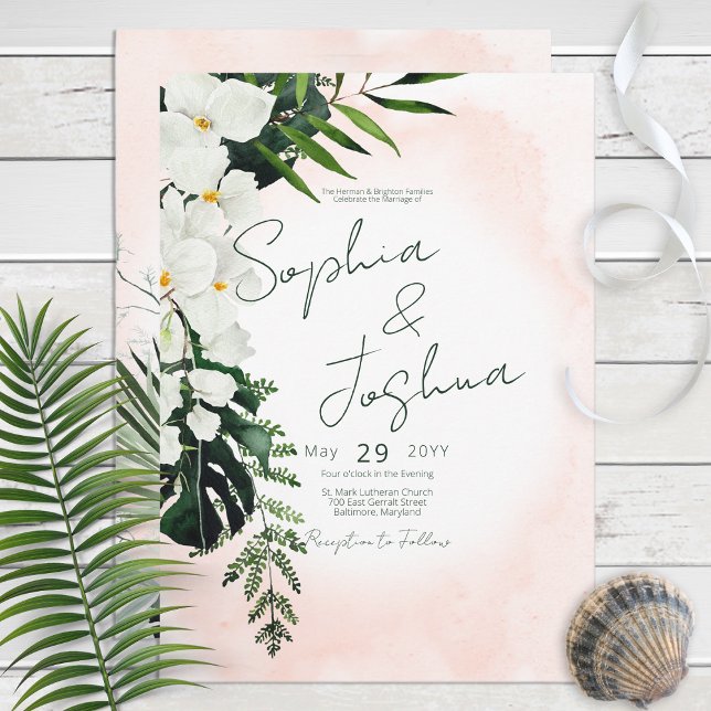 Boho Tropical Blush Watercolor Einladung zur Hochz (Von Creator hochgeladen)