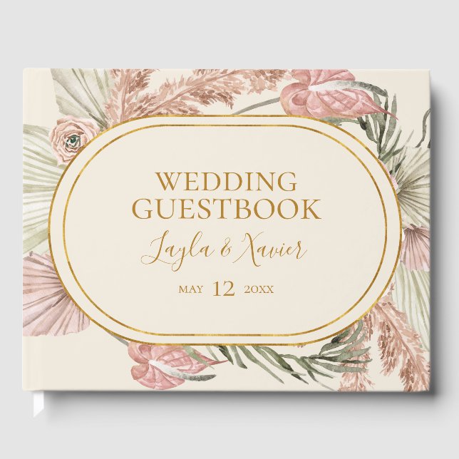 Boho Tropical Botanical | Dusty Rose Wedding Guest Gästebuch (Vorderseite)