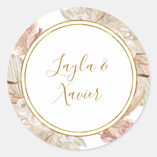 Boho Tropical Botanical | Hochzeiten von Umschlag  Runder Aufkleber (Vorderseite)