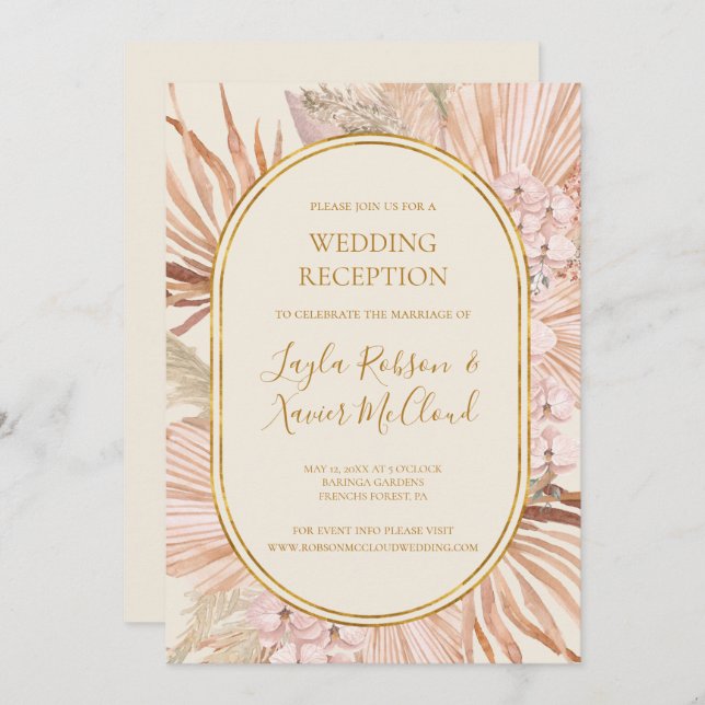 Boho Tropical Botanical | Hochzeitsempfang für Elf Einladung (Vorne/Hinten)