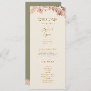 Boho Tropical Botanical   Olive Green Flat Wedding Programm