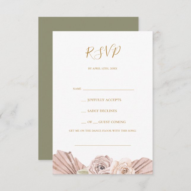 Boho Tropical Botanical | Olive Green Song Request RSVP Karte (Vorne/Hinten)