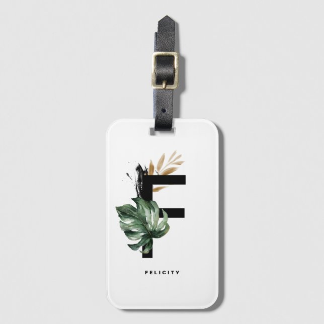 Boho Tropical Cactus Letter F Monogram Bridesmaid Gepäckanhänger (Vorderseite Vertikal)