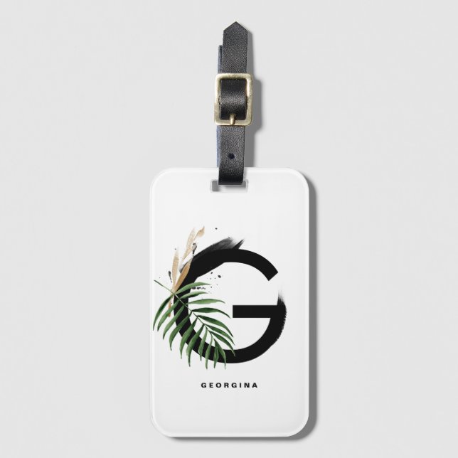 Boho Tropical Cactus Letter G Monogram Bridesmaid Gepäckanhänger (Vorderseite Vertikal)