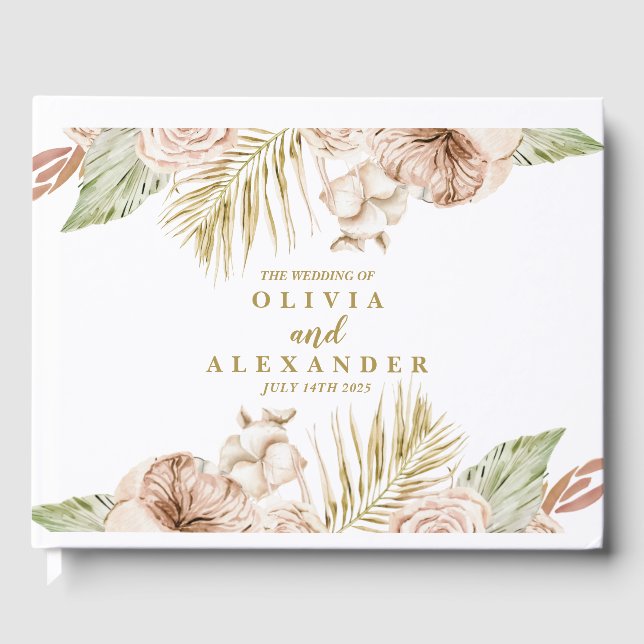 Boho Tropical Dried Floral Palm Blätter Hochzeit Gästebuch (Vorderseite)
