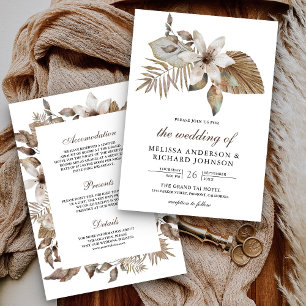 Boho Tropical Dried Palm Floral All in One Wedding Einladung