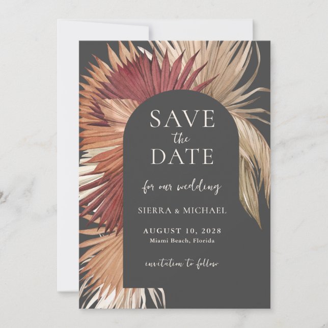 Boho Tropical Fan Palms Hochzeit speichern Sie das Save The Date (Vorderseite)