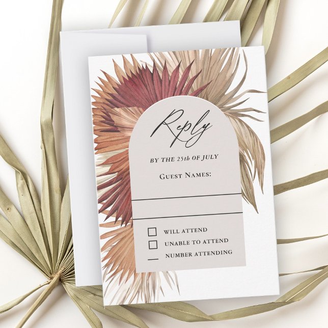Boho Tropical Fan Palms Wedding RSVP Karte (Von Creator hochgeladen)