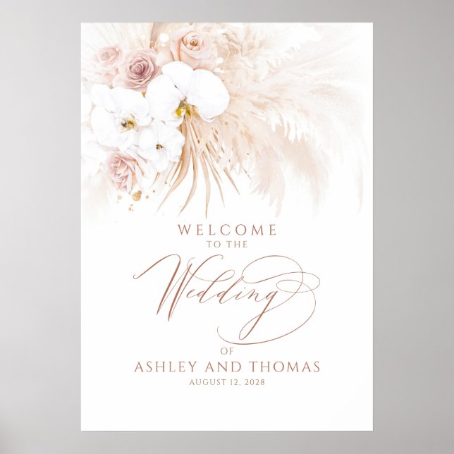 Boho Tropical Floral Elegant Wedding Welcome Sign Poster (Vorne)