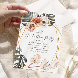Boho Tropical Floral Frame Graduation Party Einladung