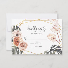 Boho Tropical Floral Gold Frame Wedding RSVP Card