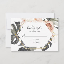 Boho Tropical Floral Gold Frame Wedding RSVP Card Karte