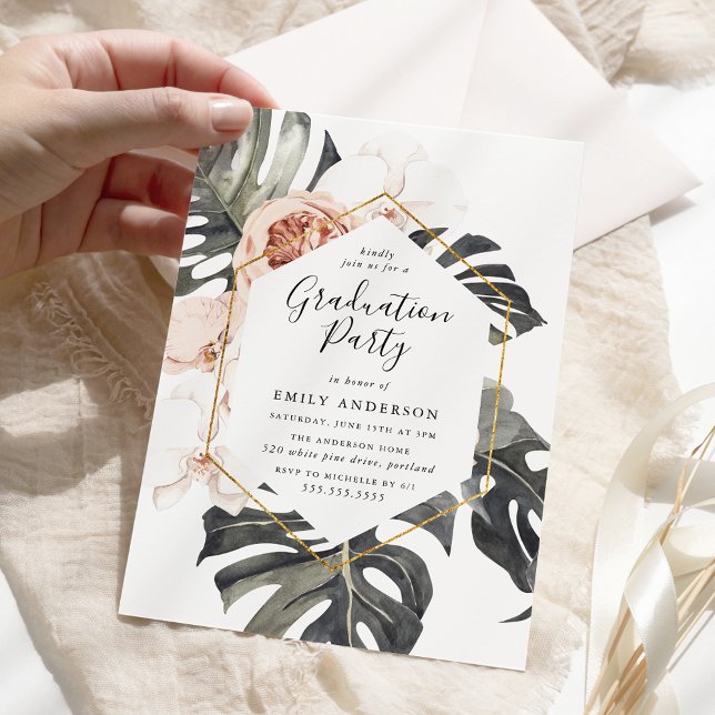 Boho Tropical Floral Graduation Party Einladung (Von Creator hochgeladen)