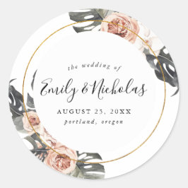 Boho Tropical Floral | Hochzeit Runder Aufkleber