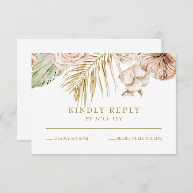 Boho Tropical Floral und Palm Terracotta Hochzeit RSVP Karte (Vorne/Hinten)