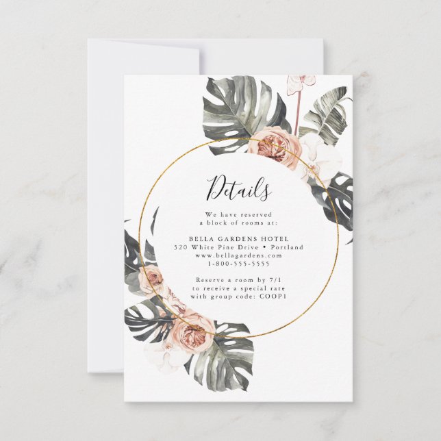 Boho Tropical Floral Wedding Details Card RSVP Karte (Vorderseite)