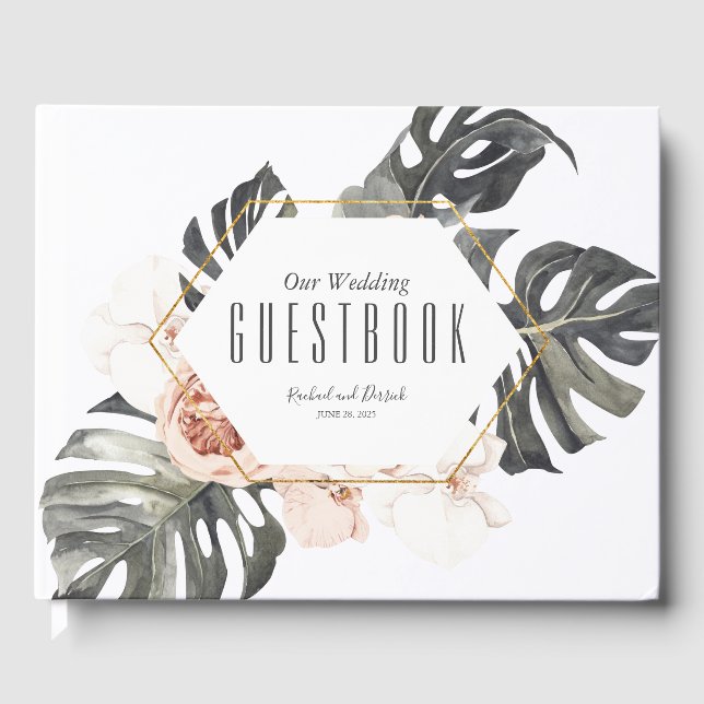 Boho Tropical Floral Wedding Guest Book Gästebuch (Vorderseite)