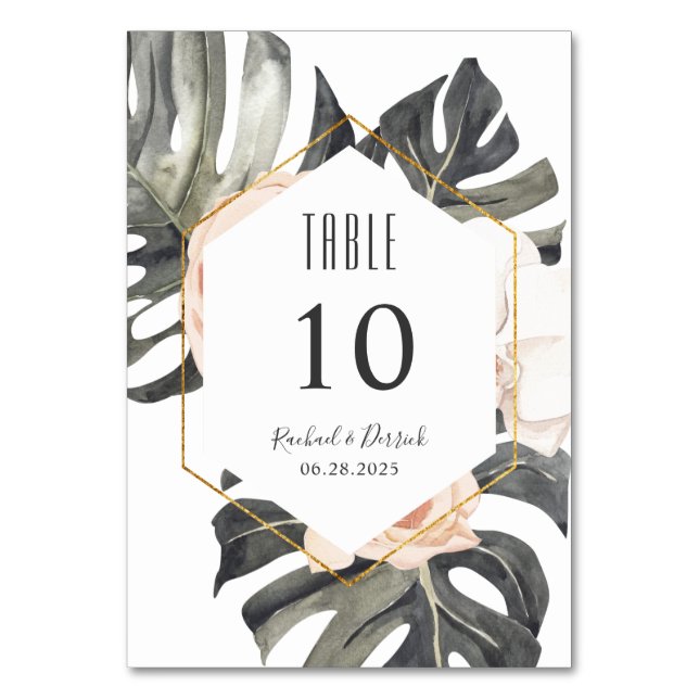 Boho Tropical Floral Wedding oder Banquet Tischnummer (Vorderseite)