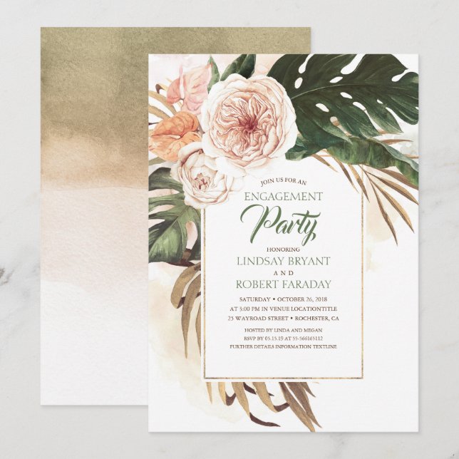 Boho Tropical Floral Wüste Engagement Party Einladung (Vorne/Hinten)