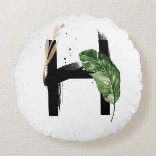 Boho Tropical Greenerenerity Letter H Monogram Rundes Kissen
