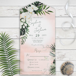 Boho Tropical Greenerenery Modernes Rosa Rosa Rosa All In One Einladung
