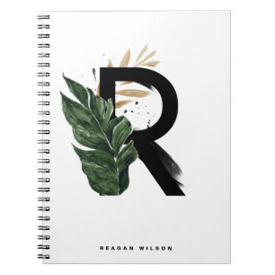 Boho Tropical Greenery Letter R Monogram Notizblock