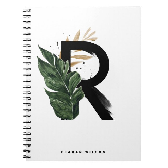 Boho Tropical Greenery Letter R Monogram Notizblock (Vorderseite)