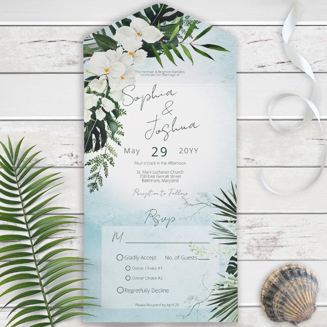 Boho Tropical Greenery Modernes Aqua Dinner All In One Einladung (Von Creator hochgeladen)