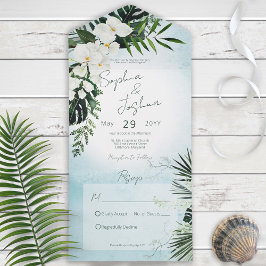 Boho Tropical Greenery Modernes Aqua Kein Abendess All In One Einladung